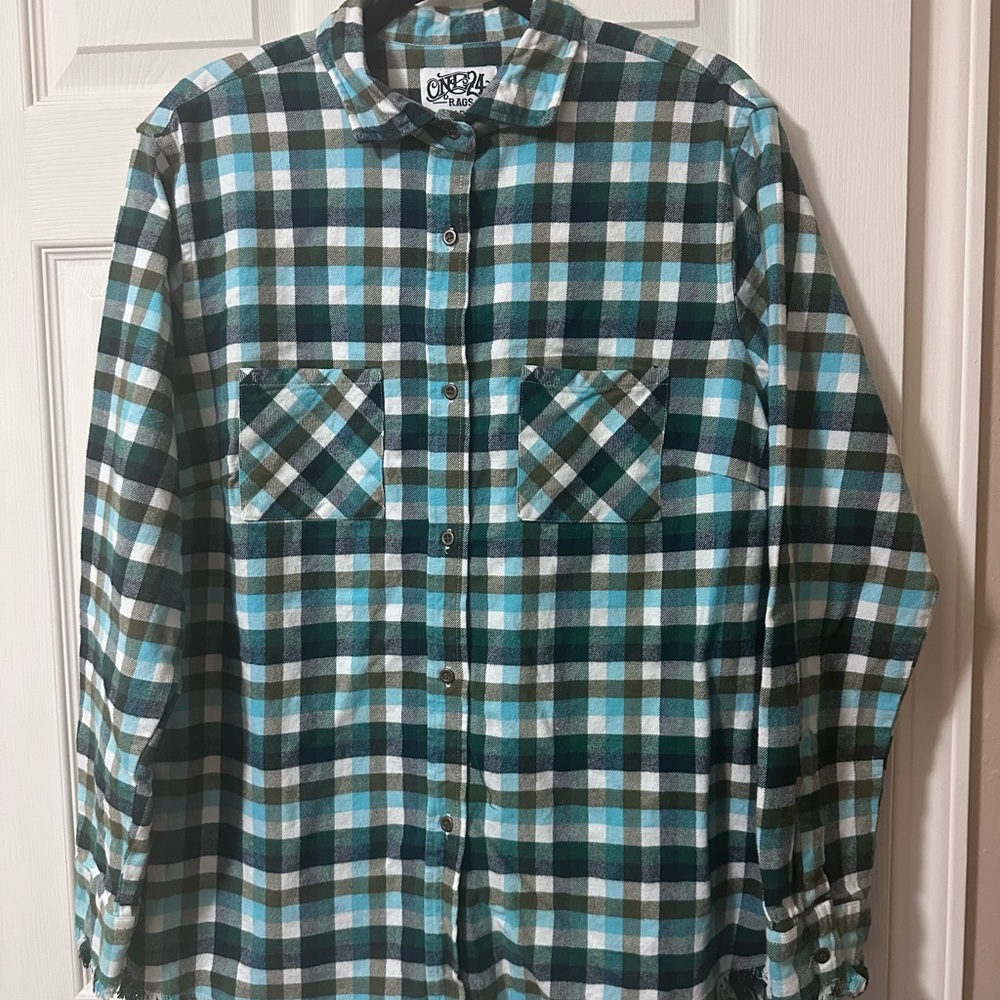 One 24,  Blue Plaid Shirt